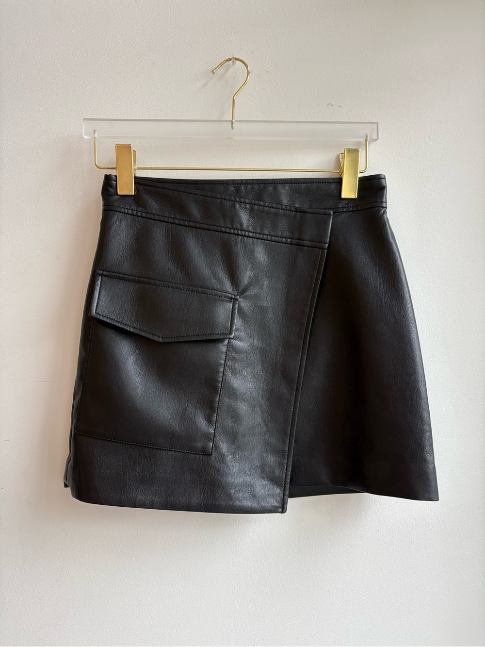 Babaton Faux Leather Mini Skirt with Front Patch Pocket